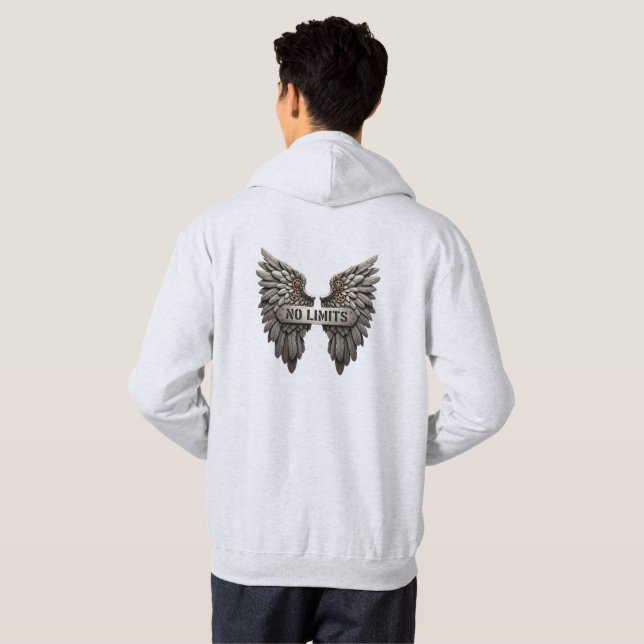 No Limits T‑Shirt with Metallic Wings Design Hoodie (Back Full)