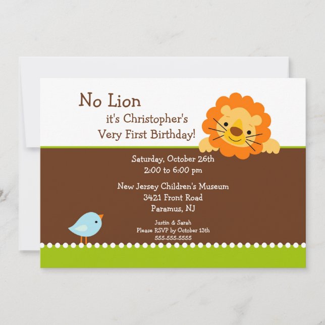 No Lion Kids Birthday Invitation (Front)