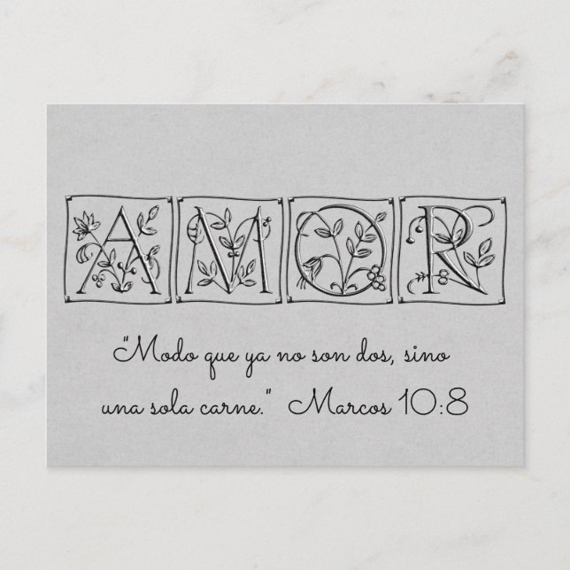 No Longer 2-One Flesh~Scripture~Save Date~Spanish Announcement Postcard (Front)