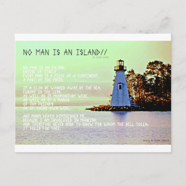 No Man is an Island, by John Dunne Postcard (Front)