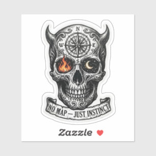 No Map Just Instinct Horned Skull Compass Sticker