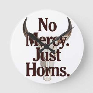 No Mercy Just Horns Longhorn Skull Brutal Bull  Round Clock