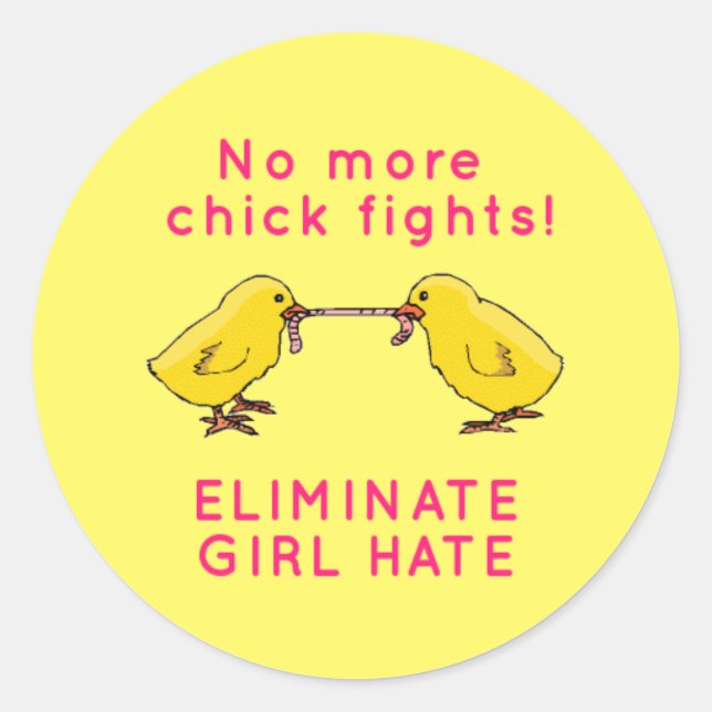 "No More Chick Fights!" Classic Round Sticker (Front)