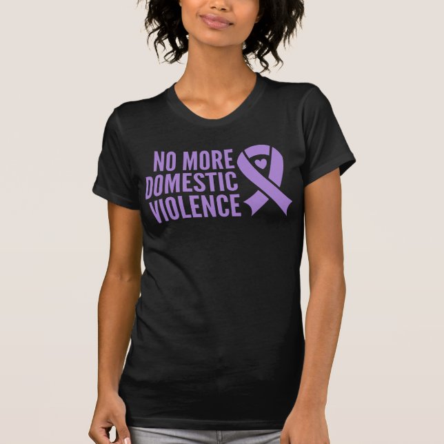 No More Domestic Violence Purple Ribbon Family T-Shirt (Front)
