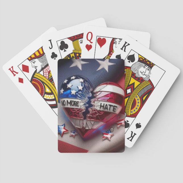 No More Hate, Broken Patriotic Heart Playing Cards (Back)