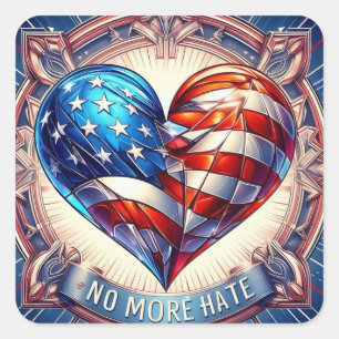 No More Hate Patriotic Broken Heart Square Sticker