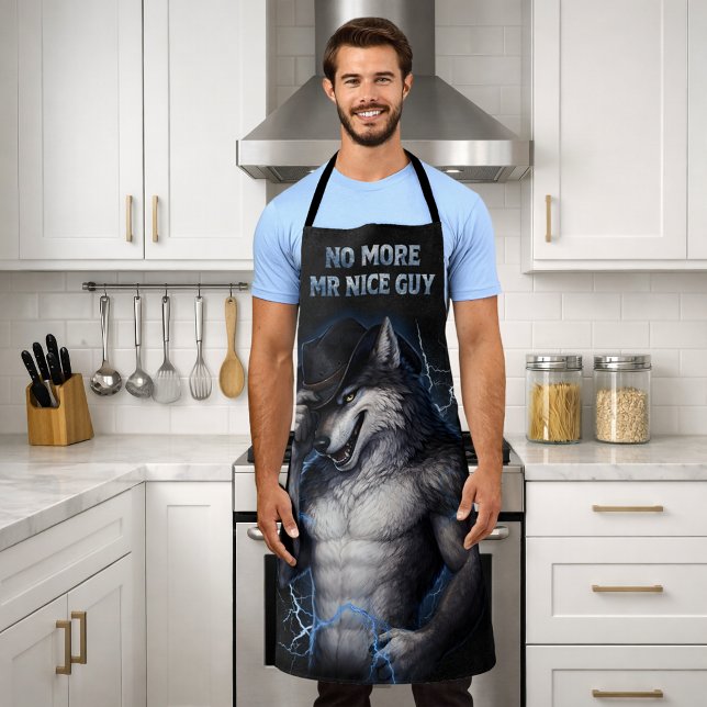 No More Mr Nice Guy Funny Alpha Wolf Meme Brainrot Apron (Creator Uploaded)