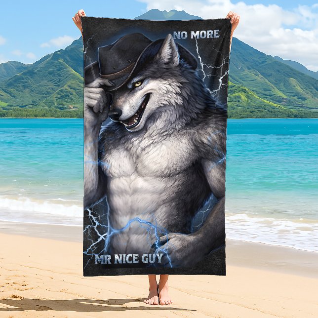 No More Mr Nice Guy Funny Alpha Wolf Meme Brainrot Beach Towel (Creator Uploaded)