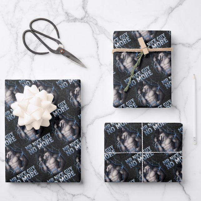 No More Mr Nice Guy Funny Alpha Wolf Meme Brainrot Wrapping Paper Sheet (Front)