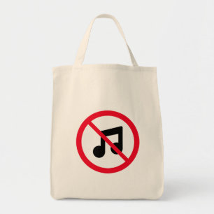 No Music Red Circle Sign   Grocery Tote Bag