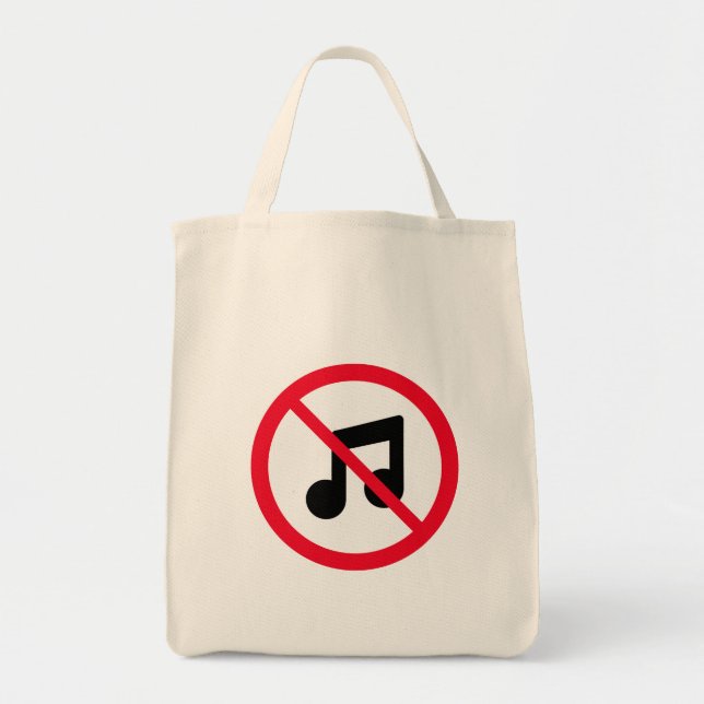 No Music Red Circle Sign | Grocery Tote Bag (Front)