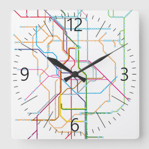 No name transport map square wall clock