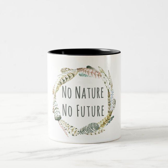 No Nature No Future Motivational Quote Two-Tone Coffee Mug (Center)