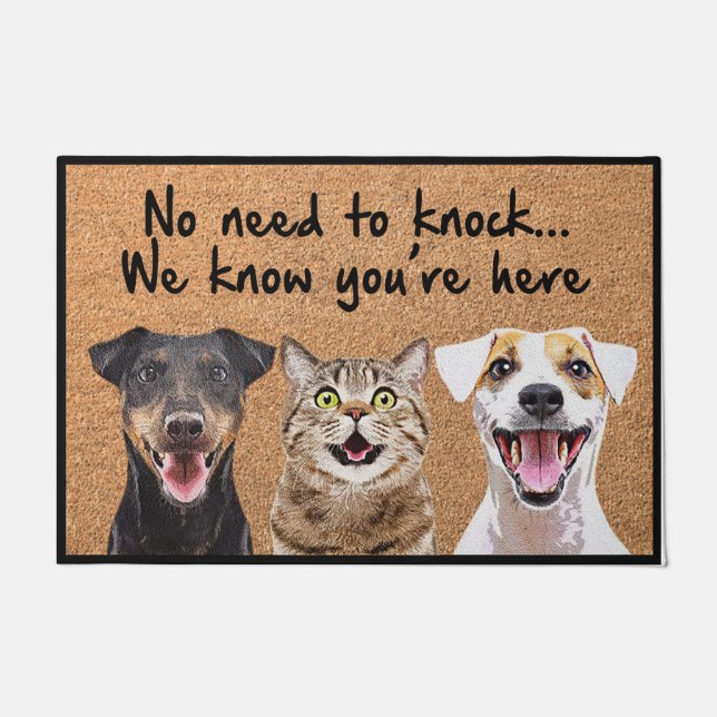 No Need to Knock, We Know You're Here Animal Doormat (Front)
