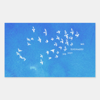 "No net ensnares me" + birds (white on blue) Rectangular Sticker