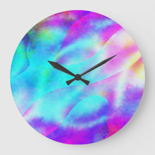 No Numbers Abstract Rainbow Flowing Stripe Design Large Clock