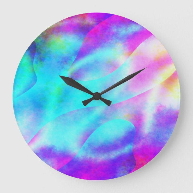 No Numbers Abstract Rainbow Flowing Stripe Design Large Clock (Front)