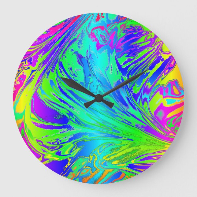 No Numbers Abstract Splashing Rainbow Liquid Large Clock (Front)