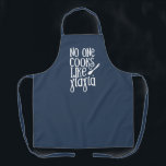 No one cooks like Yiayia Greek grandmother navy Apron<br><div class="desc">Perfect gift for your Greek grandmother who cooks like no other. This apron features white type with the words "no one cooks like yiayia" in a mix of Greek and English characters on a navy blue background. Makes a fun and sweet mother's day gift, and also works well for Christmas...</div>