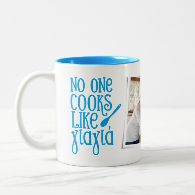 No one cooks like yiayia Greek grandmother photo Two-Tone Coffee Mug (Left)