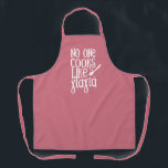 No one cooks like Yiayia Greek grandmother pink Apron<br><div class="desc">Perfect gift for your Greek grandmother who cooks like no other. This apron features white type with the words "no one cooks like yiayia" in a mix of Greek and English characters on a coral pink background. Makes a fun and sweet mother's day gift, and also works well for Christmas...</div>