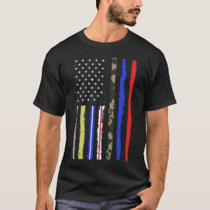No One Fights Alone Thin Blue Red Green Line Flag T-Shirt