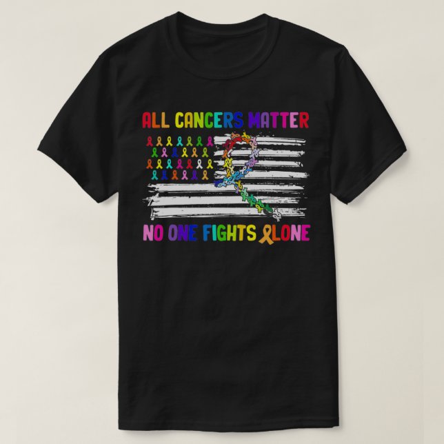No One Fights Cancer Alone US Flag  T-Shirt (Design Front)