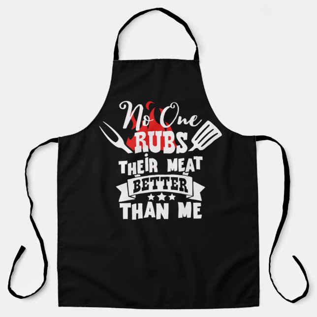 No One Rubs His Meat Funny BBQ Apron! Apron (Front)
