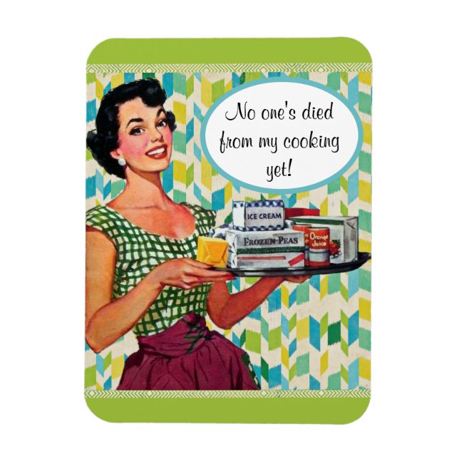 No One's Died Yet Retro Lady Green Kitchen Magnet (Vertical)