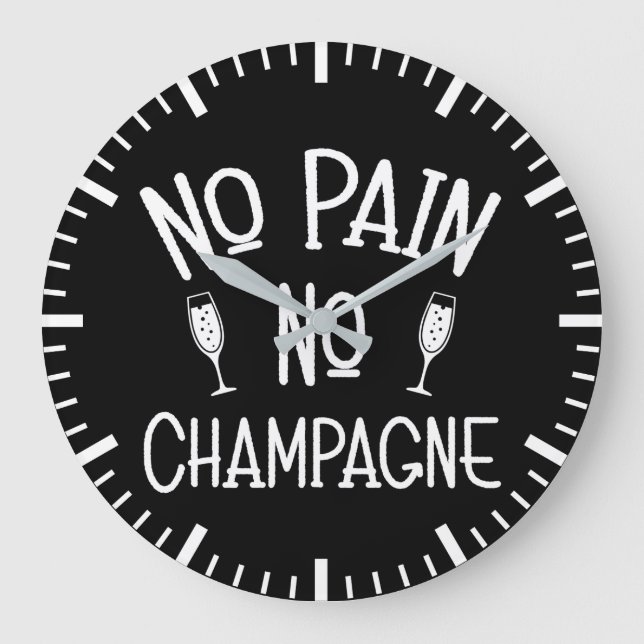 No Pain No Champagne - Funny Gym Workout Large Clock (Front)