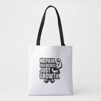 No Pain No Excuses Just Growth | Motivational Gym Tote Bag
