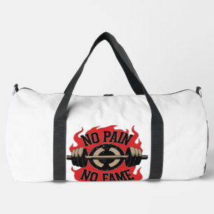 No Pain No Fame Retro Iron Sport Motivation Logo Duffle Bag