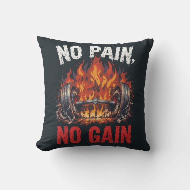 No Pain No Gain Fitness Motivational Design Cushion (Front)