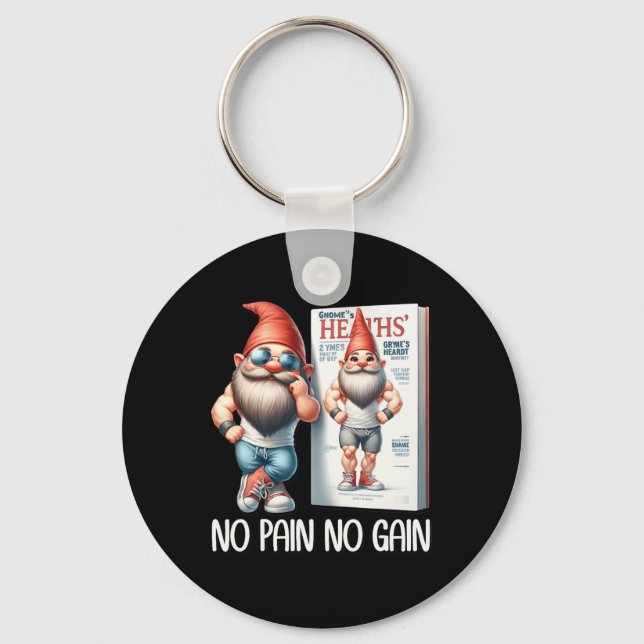 No Pain No Gain Funny Body Building Gnome For Fitn Key Ring (Front)