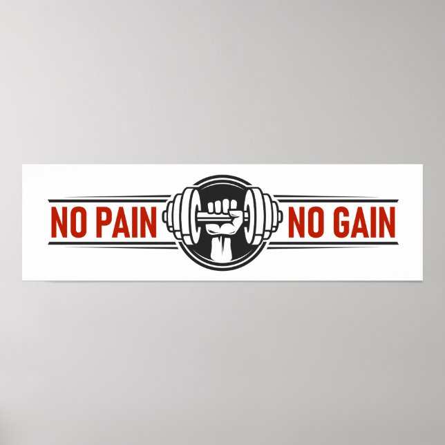 No Pain No Gain | Gym Fitness Motivational Quote Poster (Front)