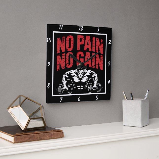 No Pain No Gain Workout  Square Wall Clock (Office)