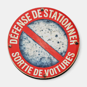 No Parking French Road Sign Round Magnet