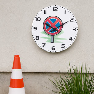 No Parking Road Sign Red Blue Traffic Symbol Large Clock