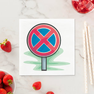 No Parking Road Sign Red Blue Traffic Symbol Napkin