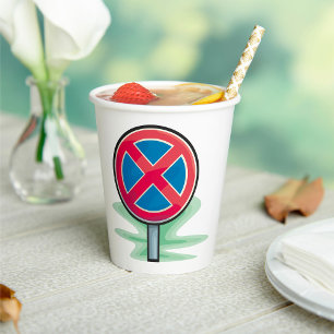 No Parking Road Sign Red Blue Traffic Symbol Paper Cups