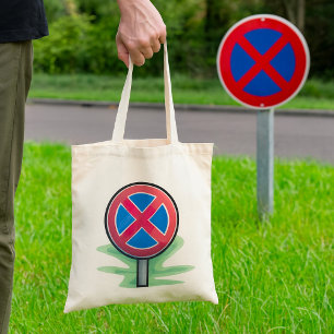 No Parking Road Sign Red Blue Traffic Symbol Tote Bag