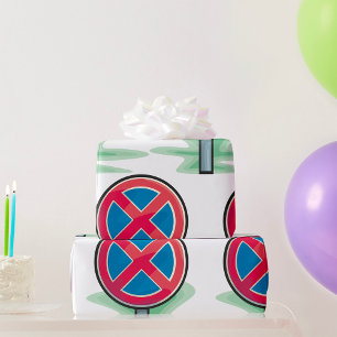 No Parking Road Sign Red Blue Traffic Symbol Wrapping Paper