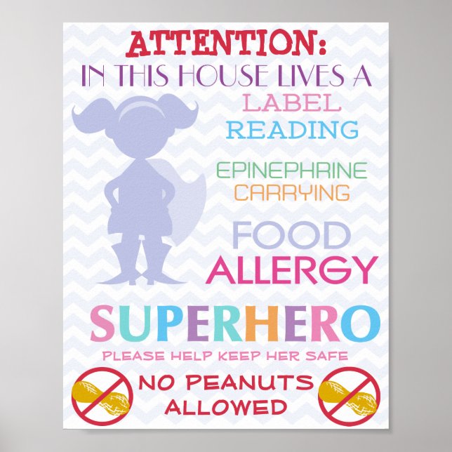 No Peanuts Allowed Superhero Girl Sign for Home (Front)