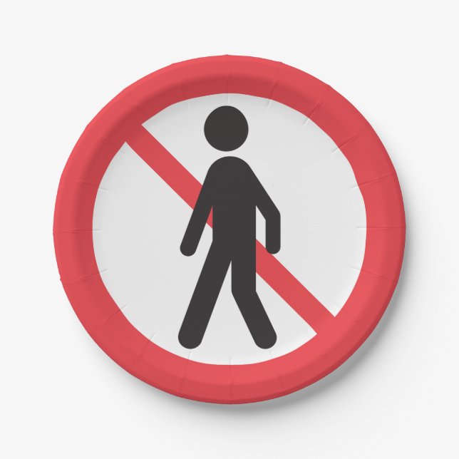No Pedestrians Road Sign Paper Plate (Front)