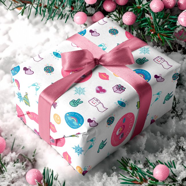 No Peeking Bright Holiday Christmas Emoji Pattern Wrapping Paper Sheet (No Peeking Bright Holiday Christmas Emoji Pattern Wrapping Paper Sheets)