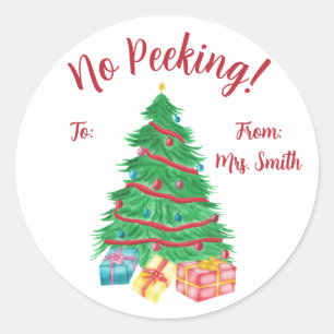 No Peeking!  Christmas Tree with Gifts  Classic Round Sticker