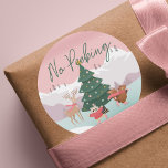 No Peeking Cute Woodland Forest Animal  Classic Round Sticker<br><div class="desc">No Peeking Before Christmas Sticker. Celebrate the magical and festive holiday season with our fun holiday no peeking Christmas sticker. Our design features a cute woodland winter scene, with cute forest animals ice skating around a Christmas tree. The words fa la la are handwritten. All illustrations are hand-drawn original artwork...</div>