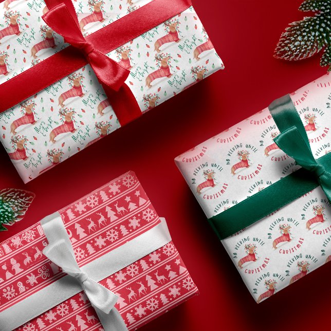 No Peeking Dachshund Dog Christmas Sweater Wrapping Paper Sheet (No Peeking Dachshund Dog Christmas Sweater Wrapping Paper Sheets)