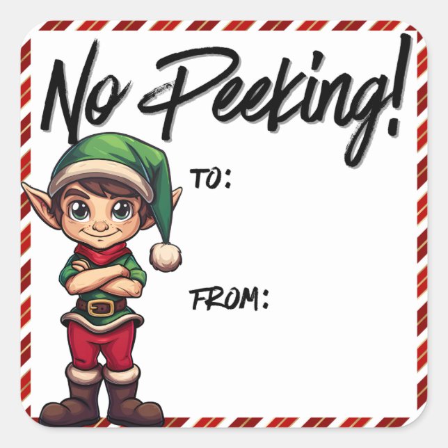 No Peeking Elf Christmas Label Red (Front)