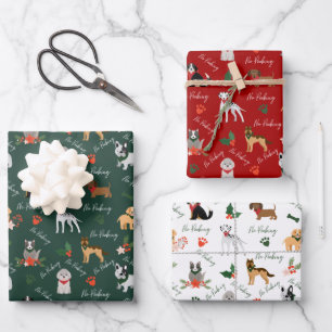 No Peeking Festive Christmas Dog Breed Pattern Wrapping Paper Sheet